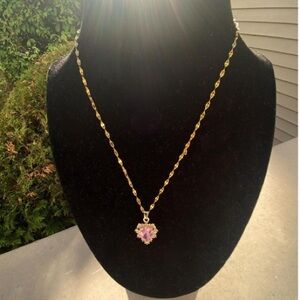 Pink and Gold Heart Necklace - Mystical Fairytale Necklace - Minimalist Necklace